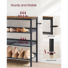 4-tier shoe rack with mesh shelves - industrial shoe organizer with top shelf - rustic brown & black