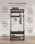 6-in-1 Entryway Hall Tree, Bench, Hooks, Shoe Rack, Drawers, Rail, Shelves