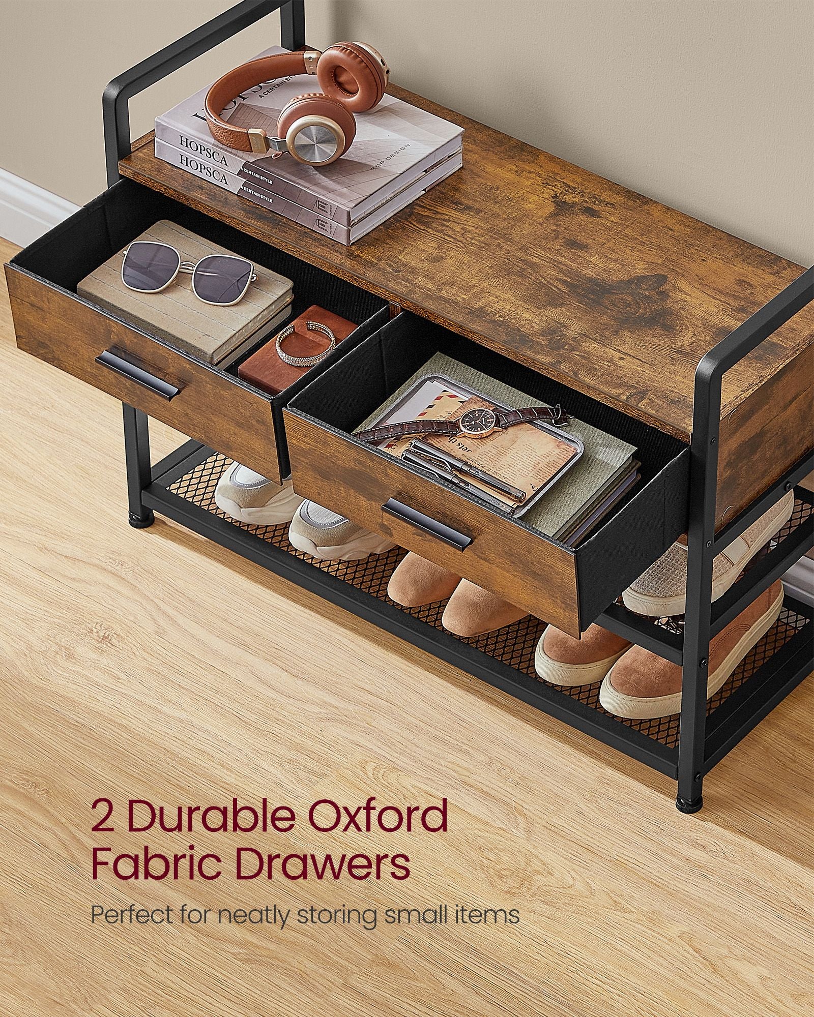 6-in-1 Entryway Hall Tree, Bench, Hooks, Shoe Rack, Drawers, Rail, Shelves