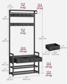 6-in-1 Entryway Hall Tree, Bench, Hooks, Shoe Rack, Drawers, Rail, Shelves