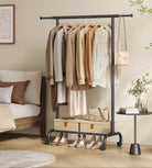 Adjustable Garment Rack with Wheels, Extends 32.7"–47.2", Rolling Clothing Stand, Black