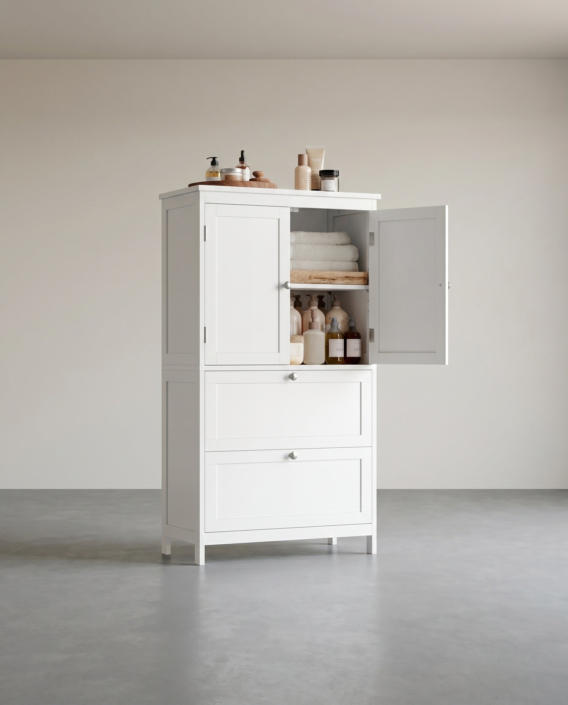 Badkamerkastjes – 30 x 60 x 110 cm – 2 deuren – 2 lades – MDF – Verstelbare plank – 18,5 kg – Maximale belasting 136 kg