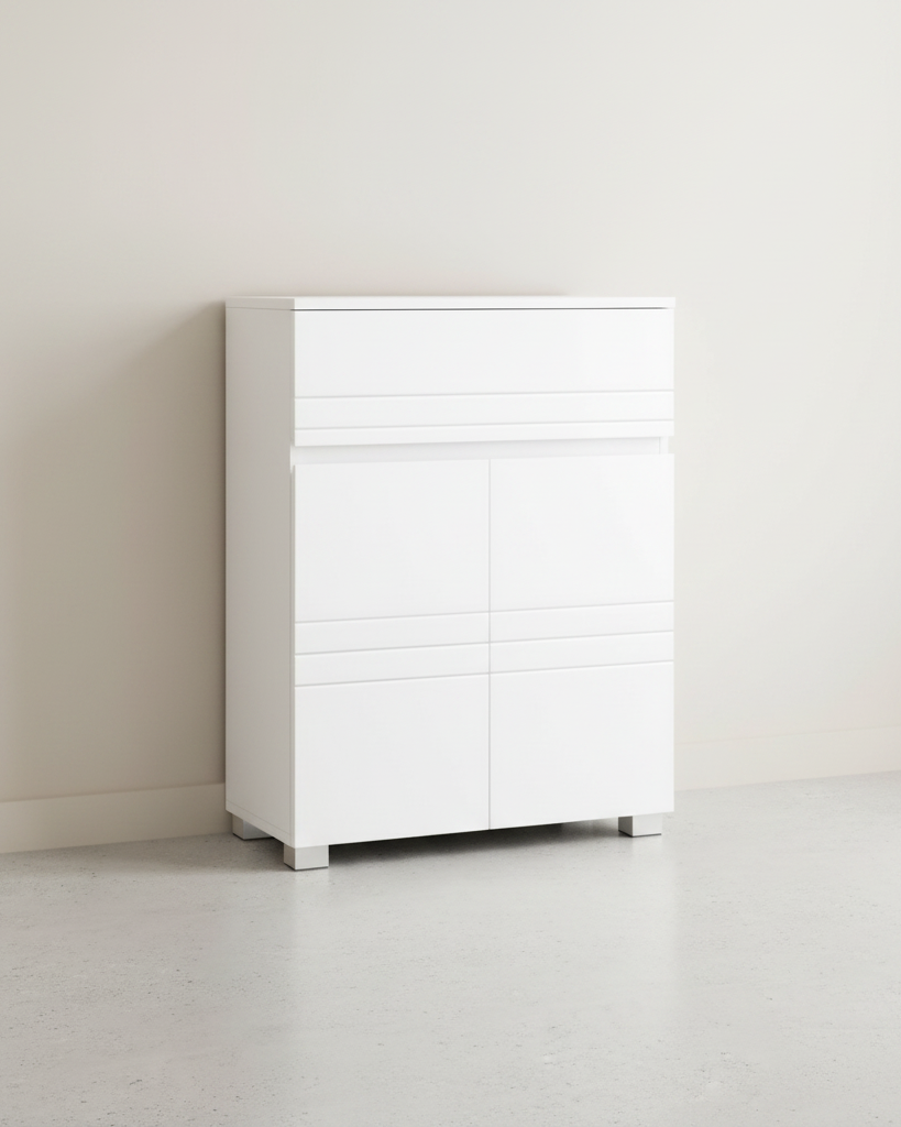 Badkamerkast met Opbergruimte - Moderne Bijzetkast - 60x80x30 cm - Wit - De Vries Meubels