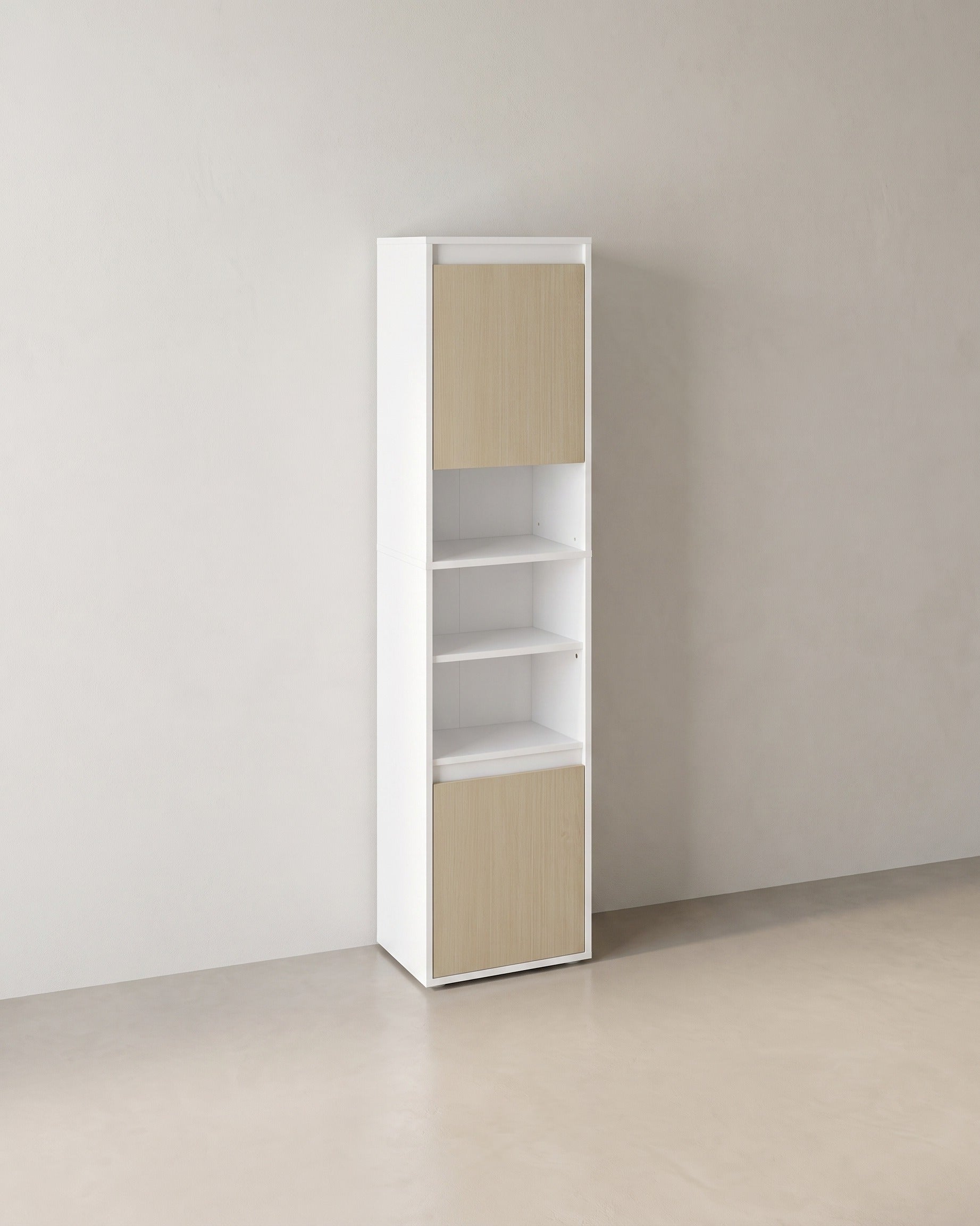Hangende Badkamerkast – Wit & Natuurlijk Beige – 30 x 40 x 160 cm - De Vries Meubels
