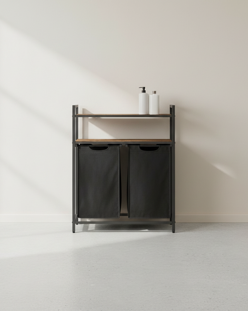Wasmand en 2 Opbergplanken - Ideaal voor Wasgoed en Badaccessoires - De Vries Meubels