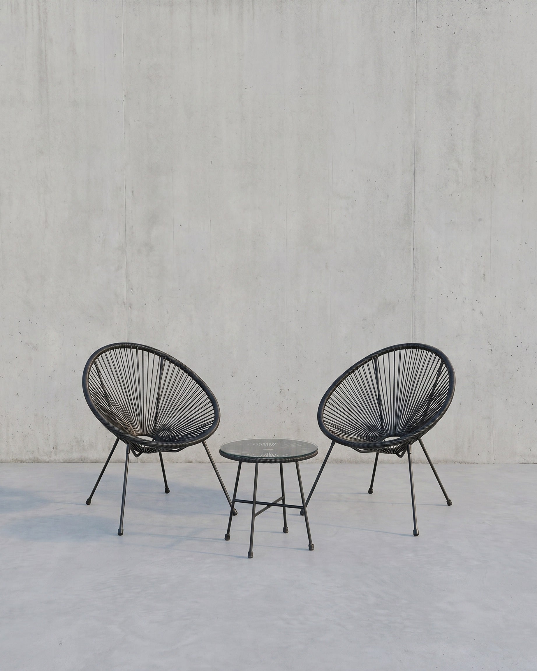 Balkonset - Tuinmeubelset van 3 - Terrasstoelen - Glazen tafelblad - 2 Stoelen
