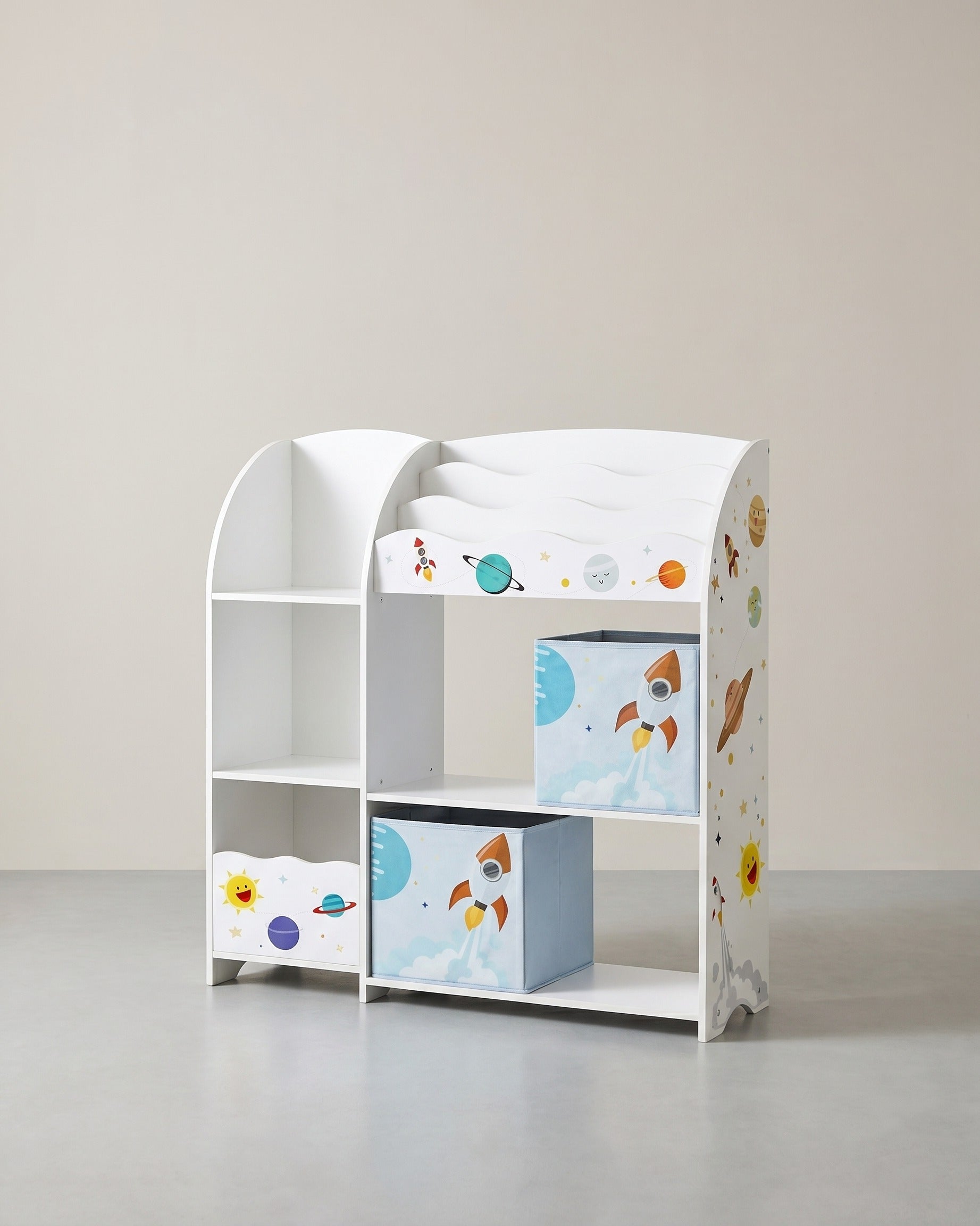 Kast voor Kinderkamer met 3 Planken en Stoffen Lades - De Vries Meubels