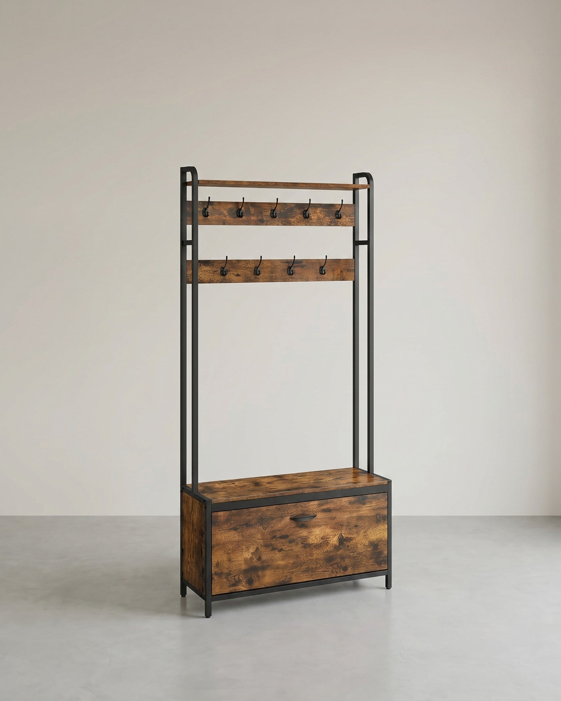 Kapstok met Bank & Schoenenkast – Industrieel Design – 4-in-1 Halmeubel 85 cm