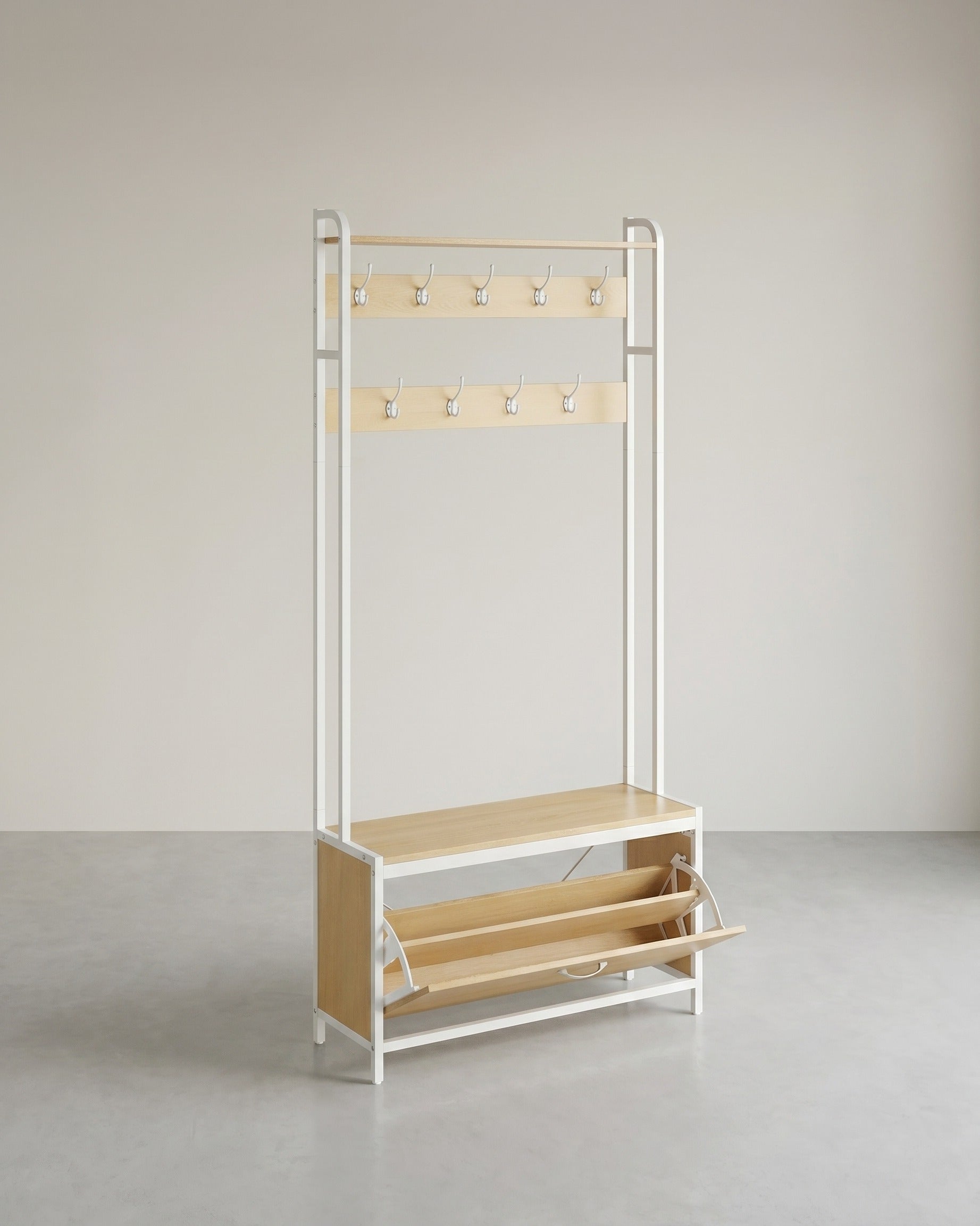 Kapstok met Bank & Schoenenkast – Industrieel Design – 4-in-1 Halmeubel 85 cm