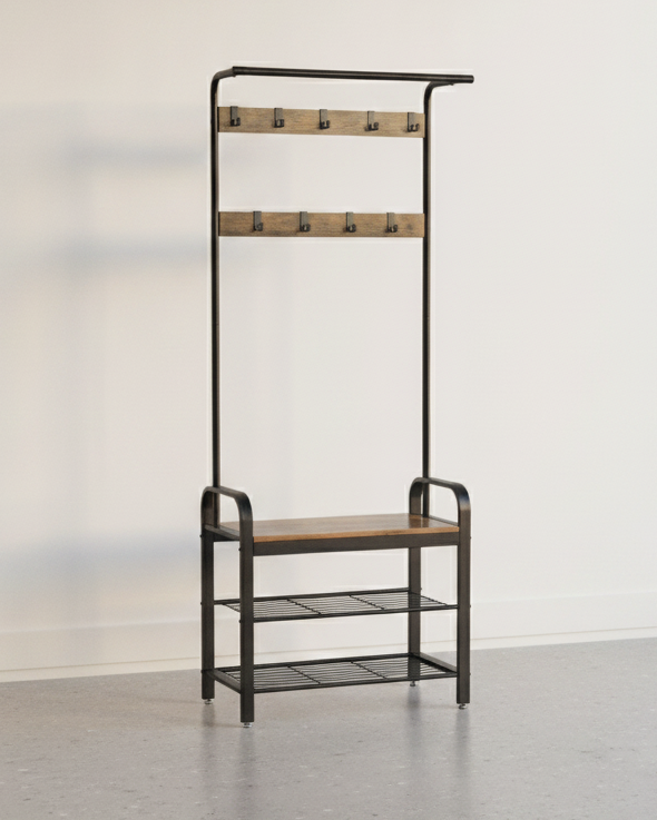 Kapstok met Schoenenrek – Industrieel Design – Hout & Metaal - De Vries Meubels