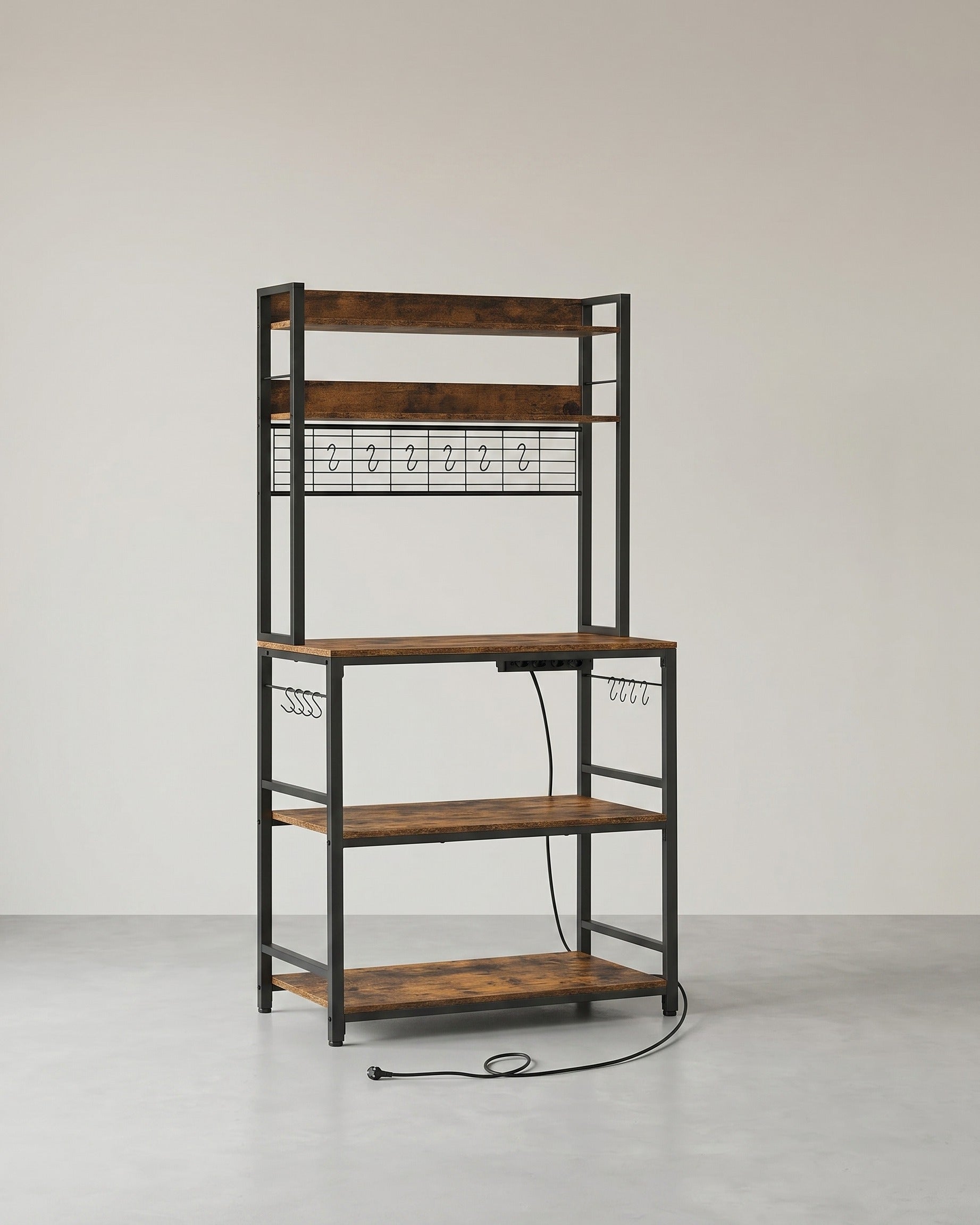 Keukenrek met Stopcontacten – 5 Verstelbare Planken – 80 of 100 cm Breed – Inclusief Haken