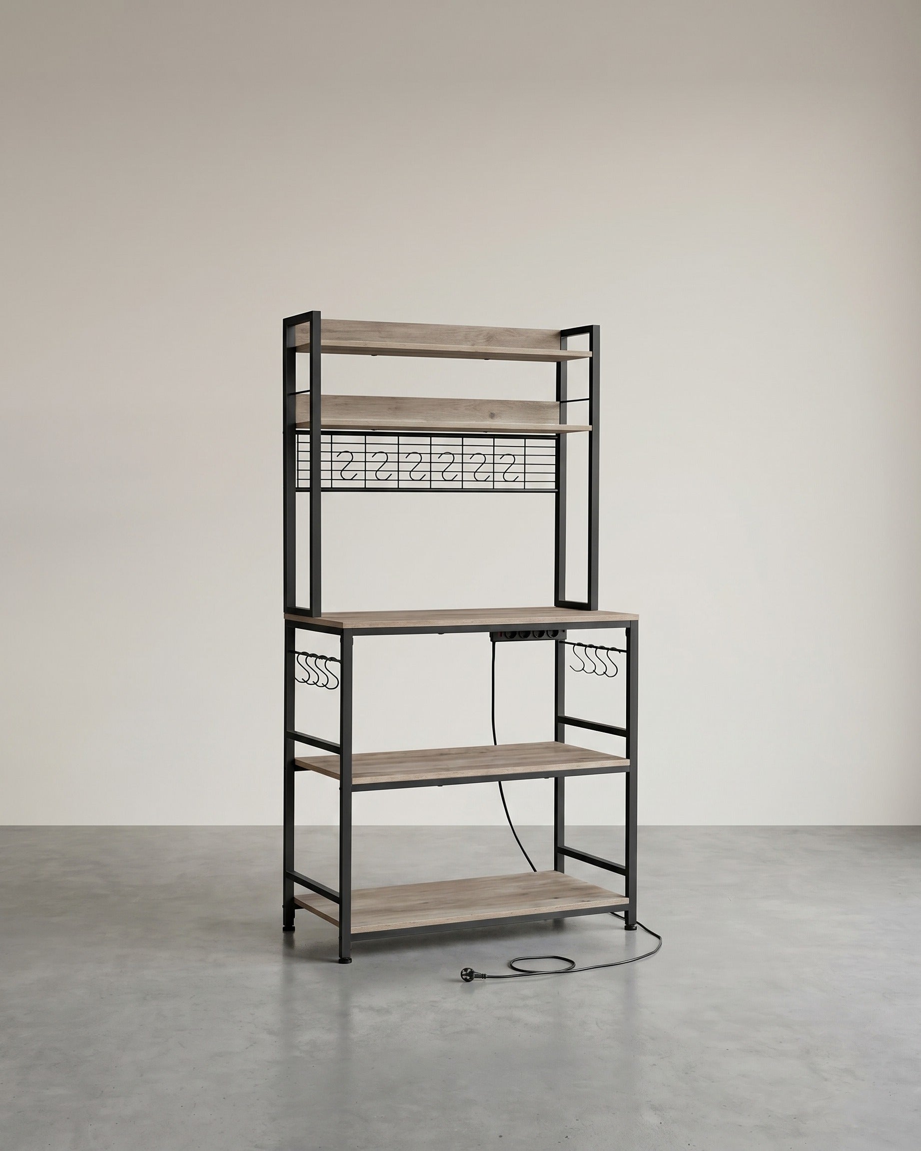 Keukenrek met Stopcontacten – 5 Verstelbare Planken – 80 of 100 cm Breed – Inclusief Haken
