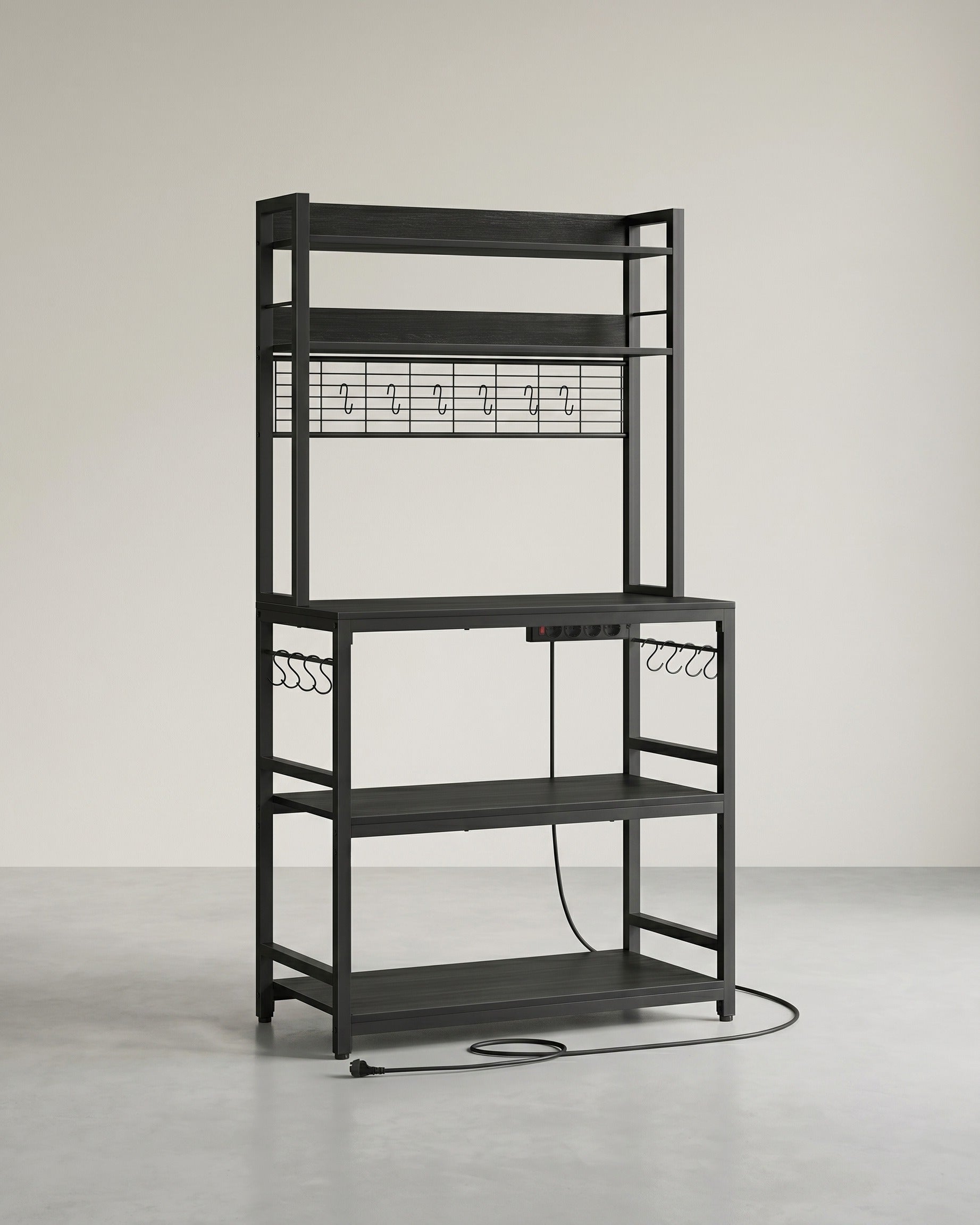 Keukenrek met Stopcontacten – 5 Verstelbare Planken – 80 of 100 cm Breed – Inclusief Haken