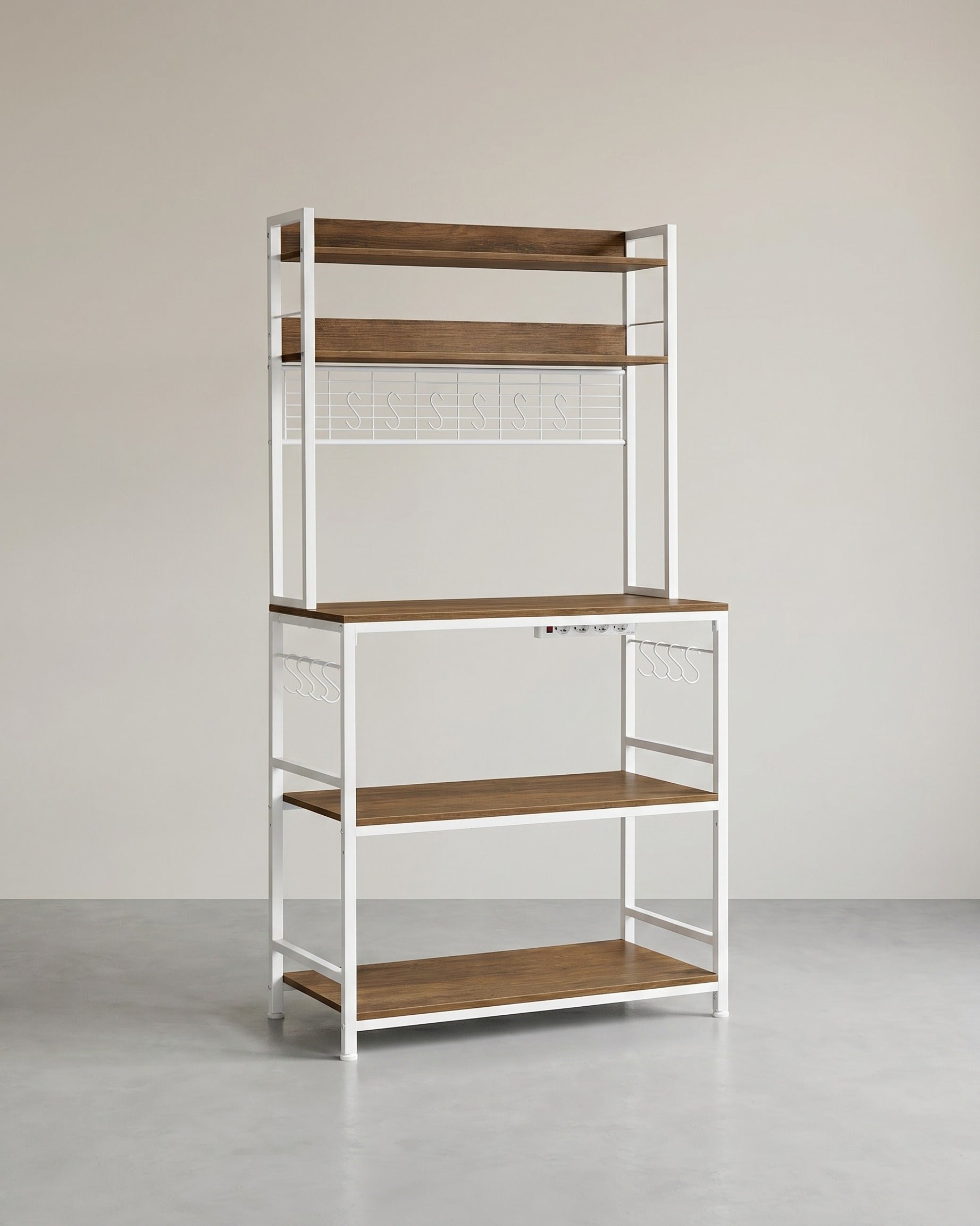 Keukenrek met Stopcontacten – 5 Verstelbare Planken – 80 of 100 cm Breed – Inclusief Haken