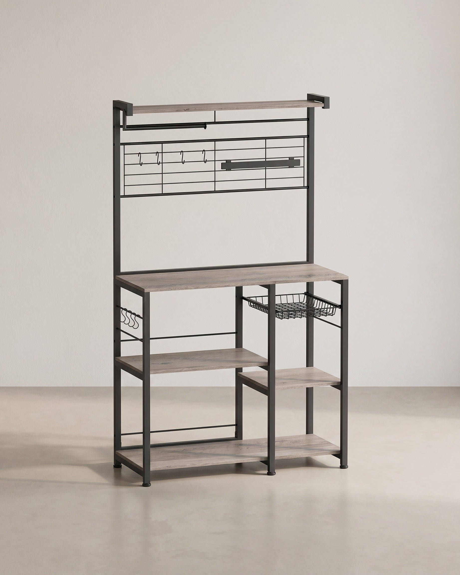 Keukenkast – Vrijstaande Keukenplank met Magnetische Messenhouder en Draadmand – 12 Haken