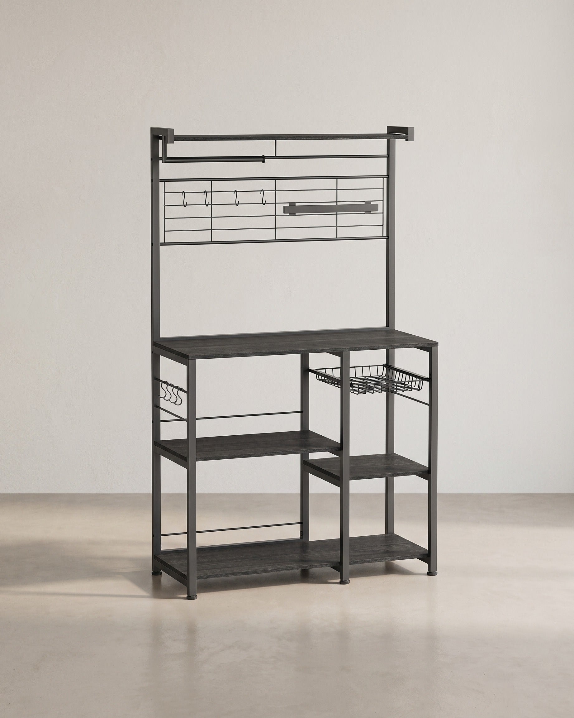 Keukenkast – Vrijstaande Keukenplank met Magnetische Messenhouder en Draadmand – 12 Haken