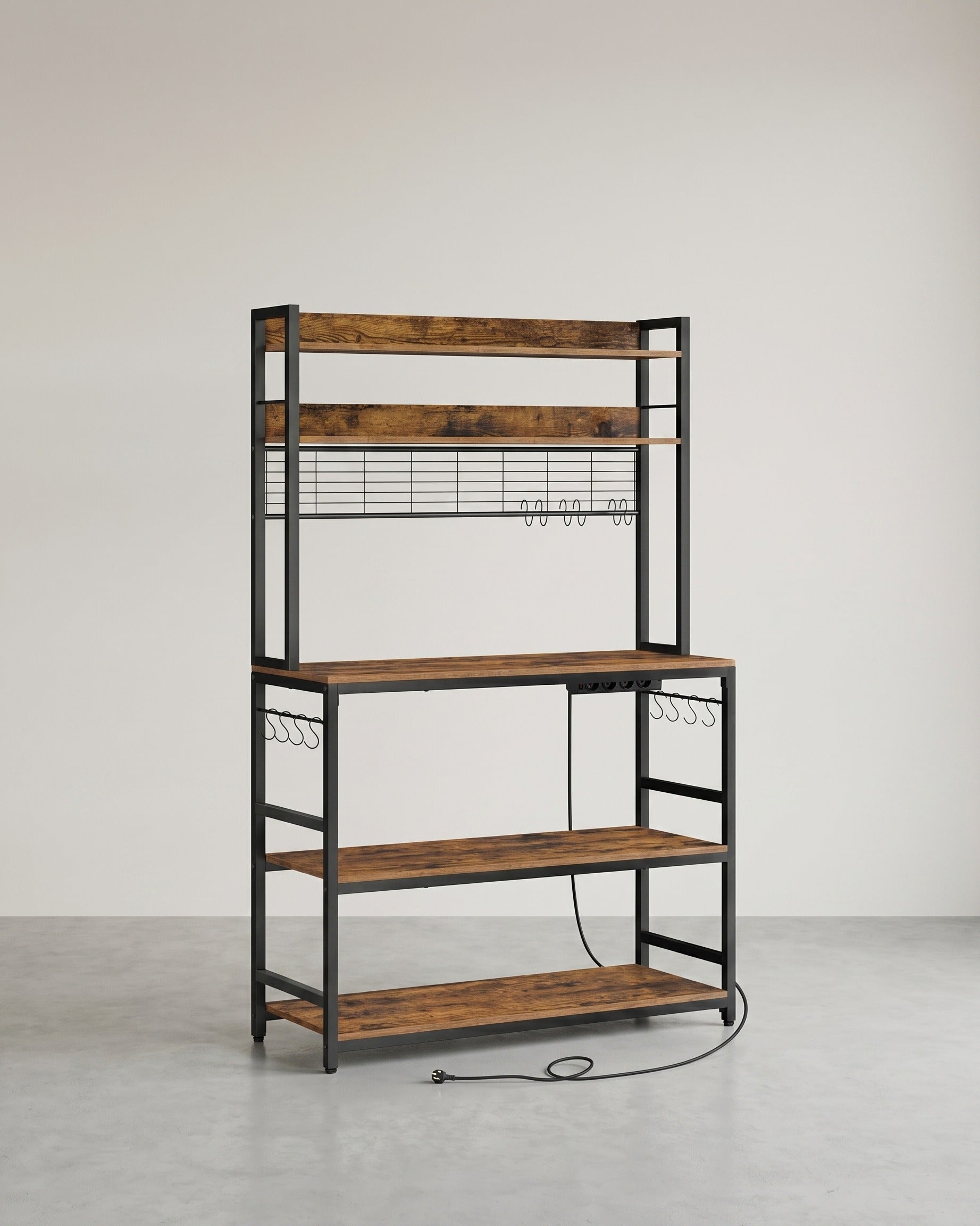 Keukenrek met Stopcontacten – 5 Verstelbare Planken – 80 of 100 cm Breed – Inclusief Haken
