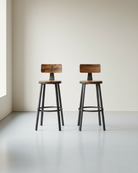 Industriële Barstoelen - Set van 2 - Vintage Houten Zitvlak - De Vries Meubels