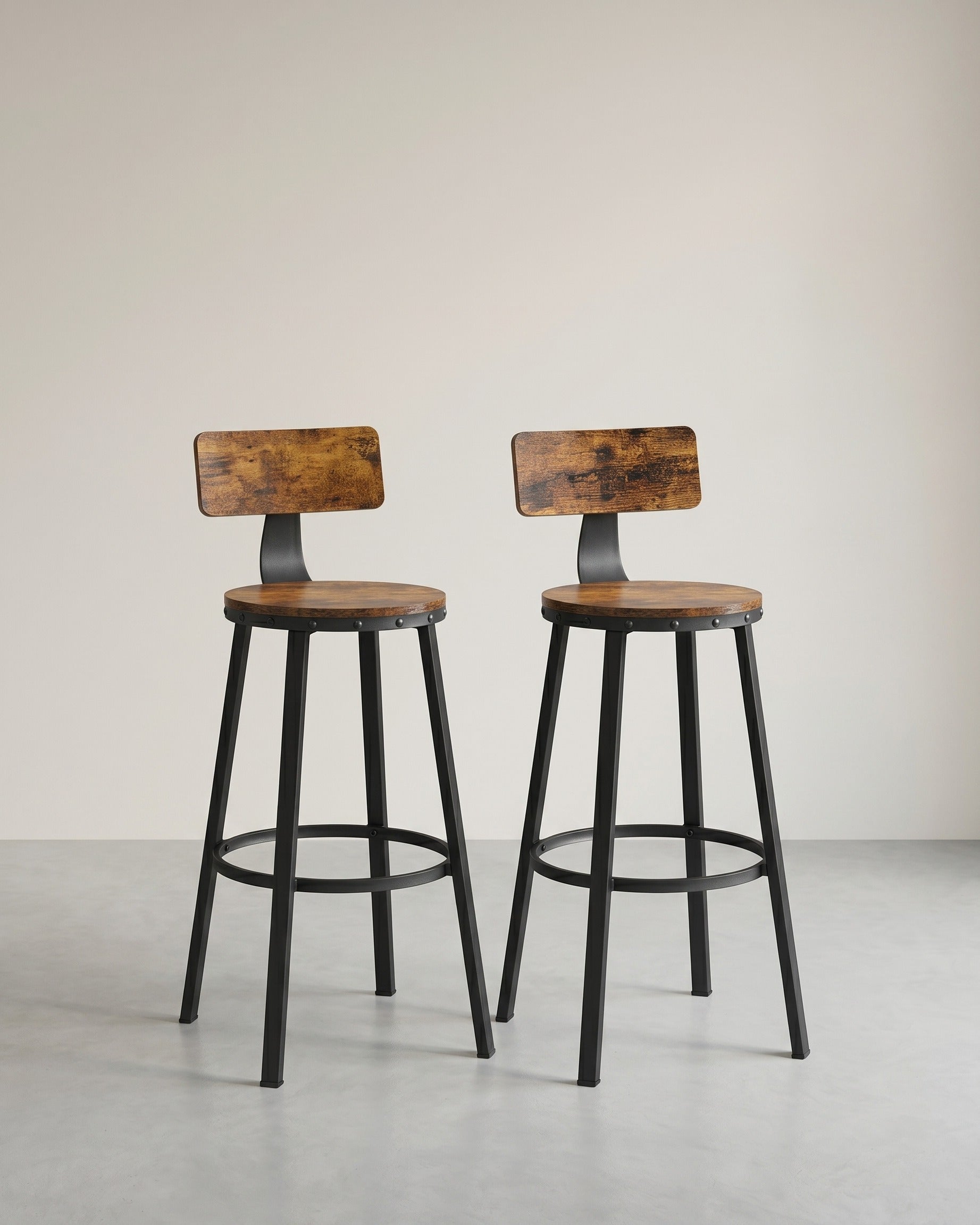 Industriële Barstoelen - Set van 2 - Vintage Houten Zitvlak - De Vries Meubels