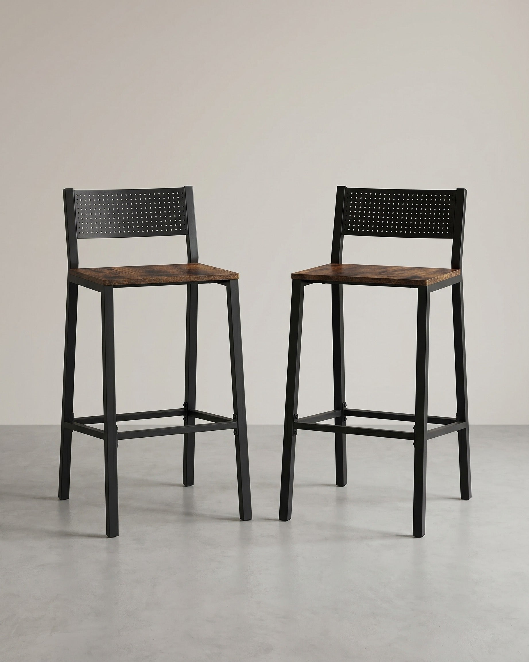 Industriële Barstoelen Set van 2 - Vintage Houtlook - Met Rugleuning