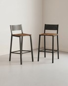 Industriële Barstoelen Set van 2 - Vintage Houtlook - Met Rugleuning - De Vries Meubels