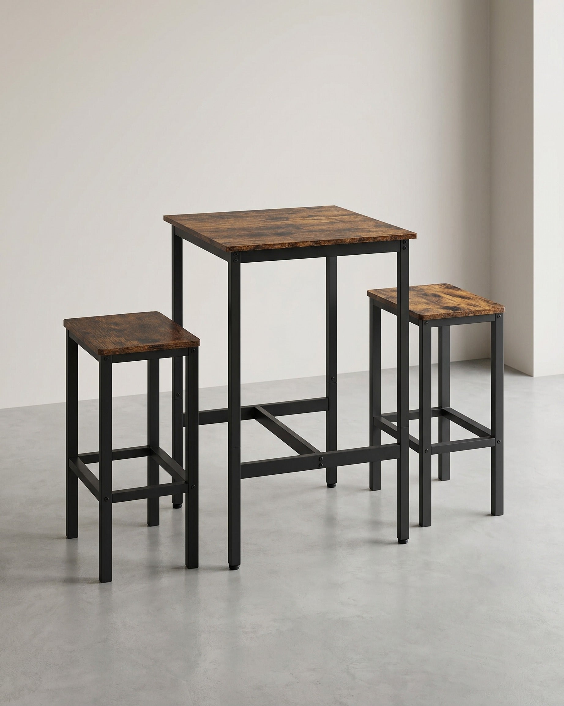 Eettafels – Eettafel met 2 stoelen – Kleine keukentafel 60 x 60 x 90 cm – Barkrukken 30 x 40 x 65 cm – Industrieel design