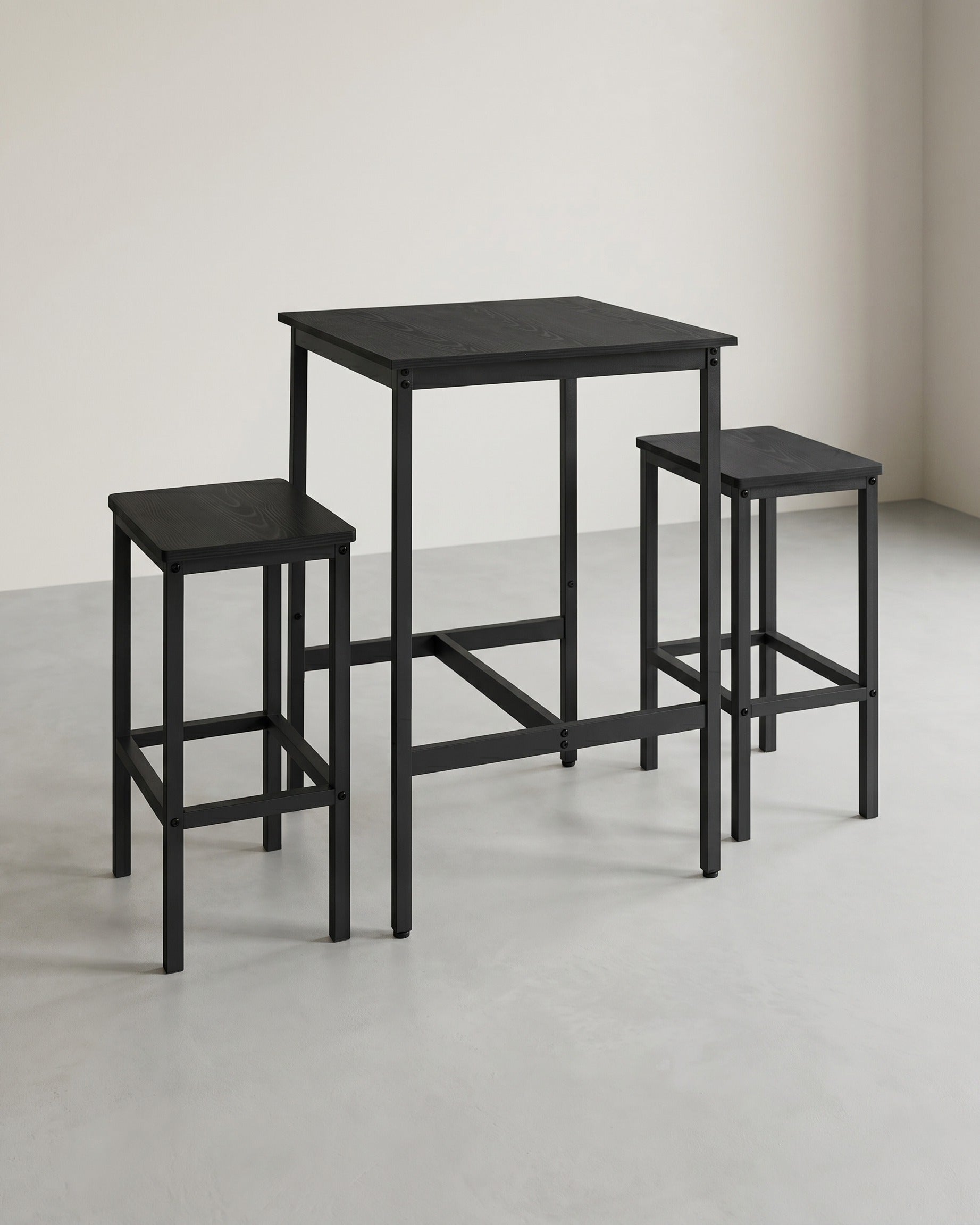 Eettafels – Eettafel met 2 stoelen – Kleine keukentafel 60 x 60 x 90 cm – Barkrukken 30 x 40 x 65 cm – Industrieel design