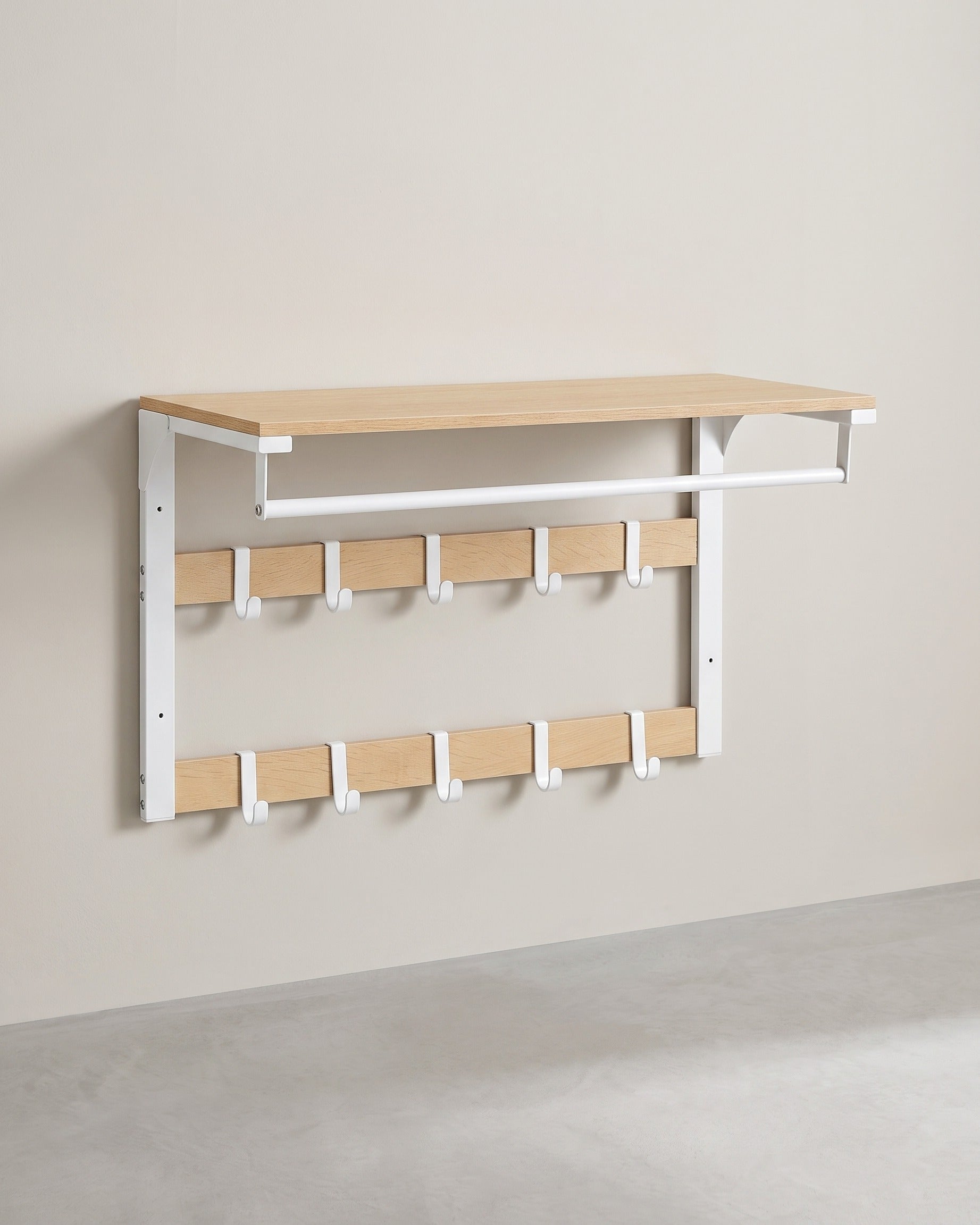 Wandkapstok – Industrieel Design – Met Legplank, Kledingstang en 10 Haken – Ruimtebesparend Wandrek