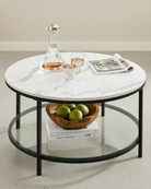 Salontafel met Marmerlook Tafelblad - Glazen Blad - Dubbele Ruimte - De Vries Meubels