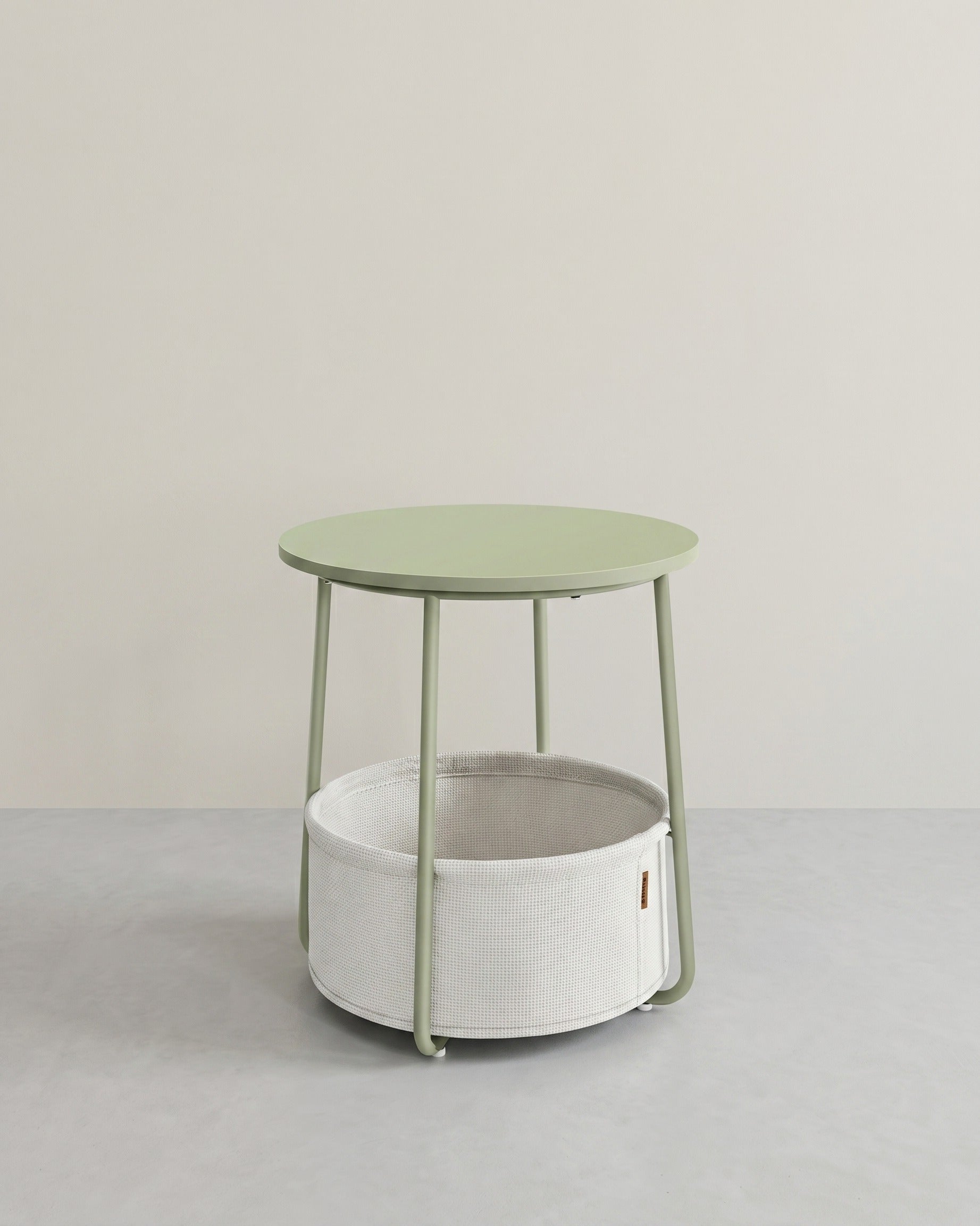 Moderne Ronde Bijzettafel met Opbergmand