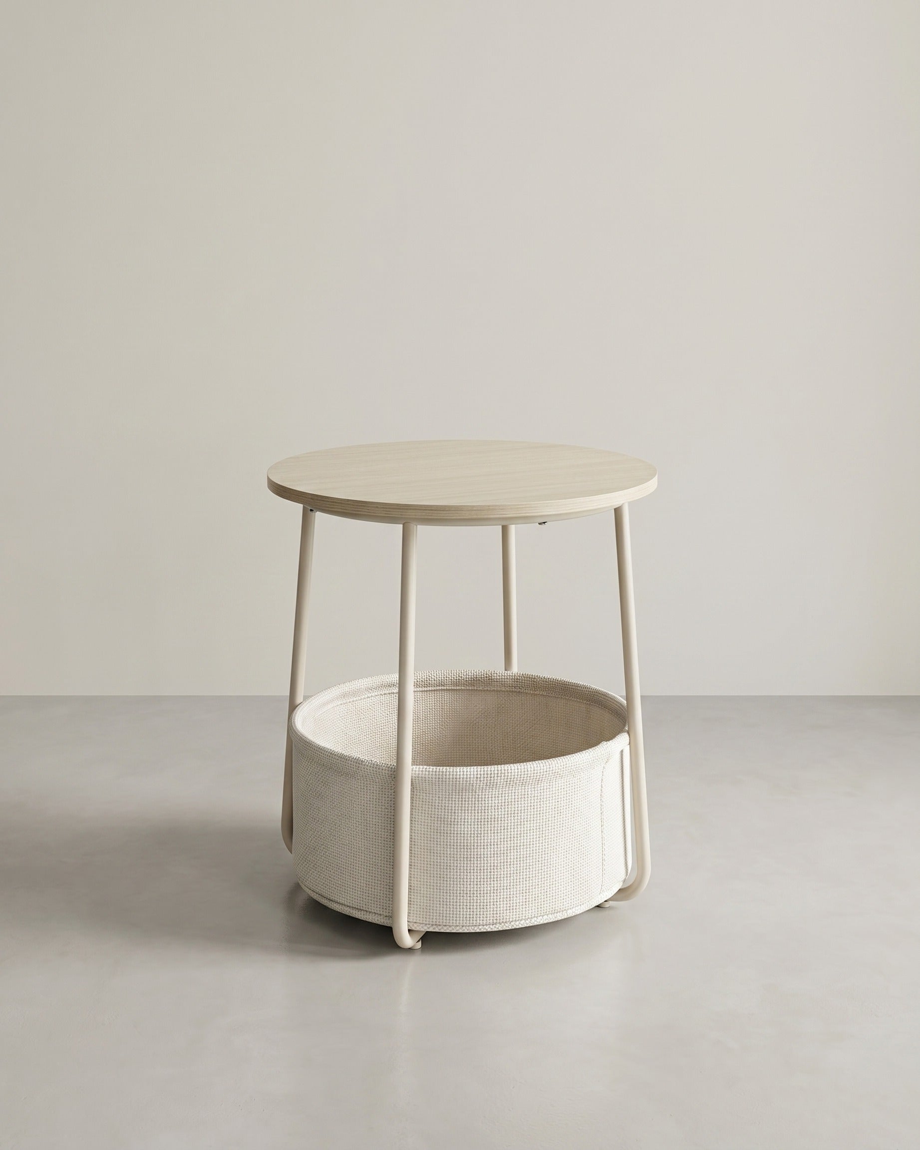 Moderne Ronde Bijzettafel met Opbergmand