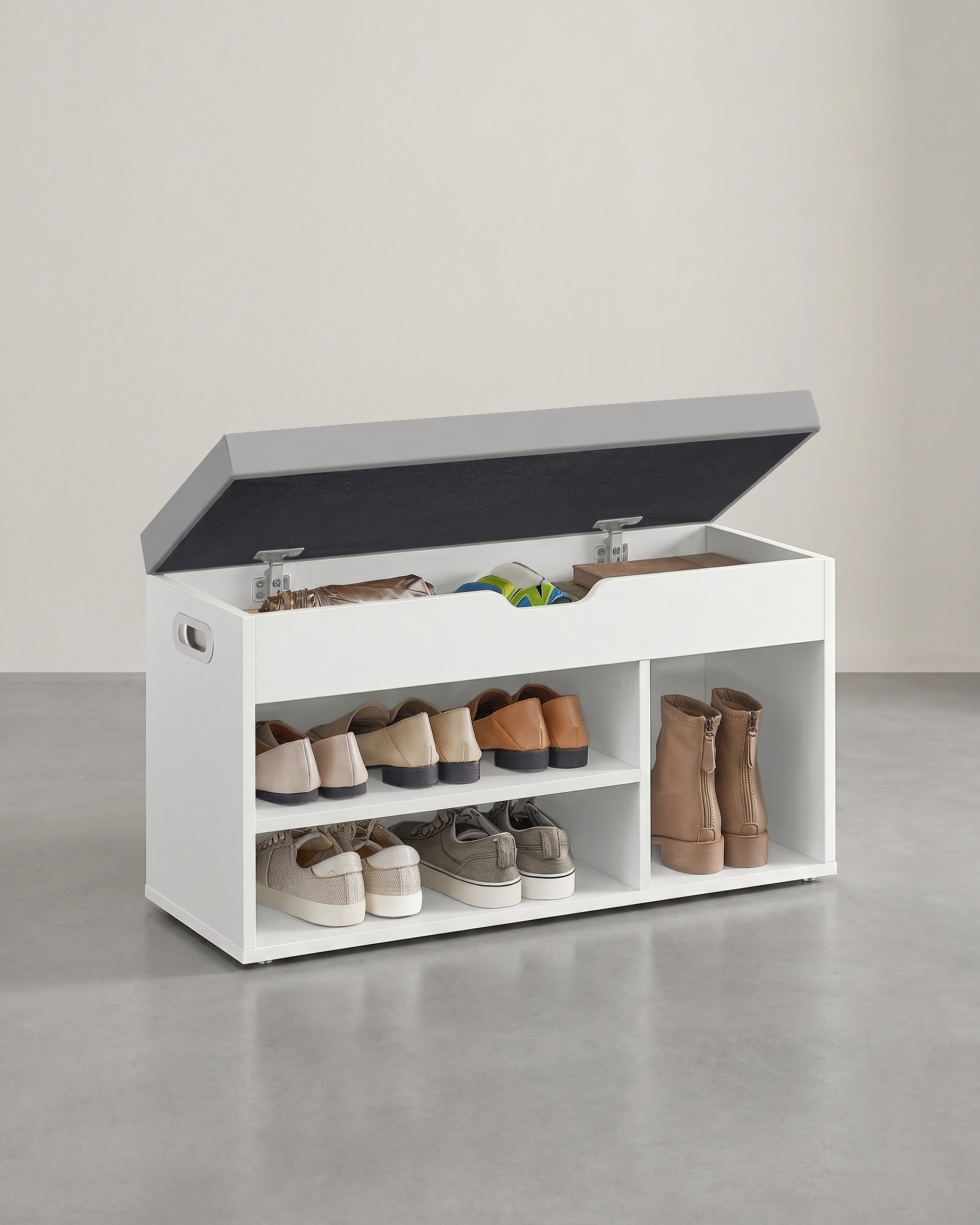 Schoenenopbergruimte – Schoenenbank met Zitting – Opbergbank met 3 Open Vakken – 30 x 80 x 44 cm – Draagvermogen tot 150 kg