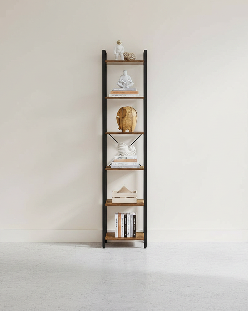 Boekenkast Industrieel - 6 Niveaus - Stabiel Metalen Frame - De Vries Meubels