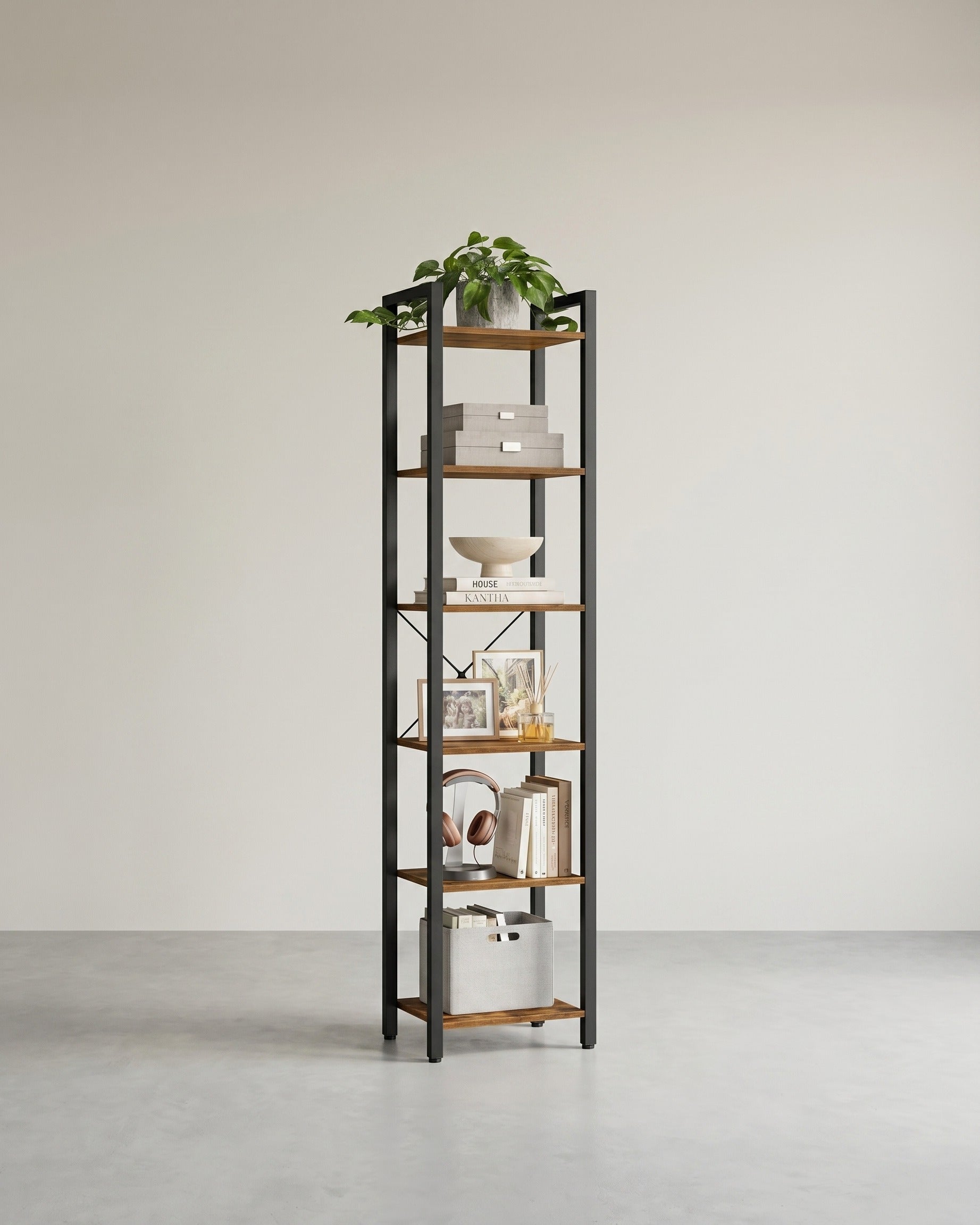 Boekenkast Industrieel - 6 Niveaus - Stabiel Metalen Frame - De Vries Meubels