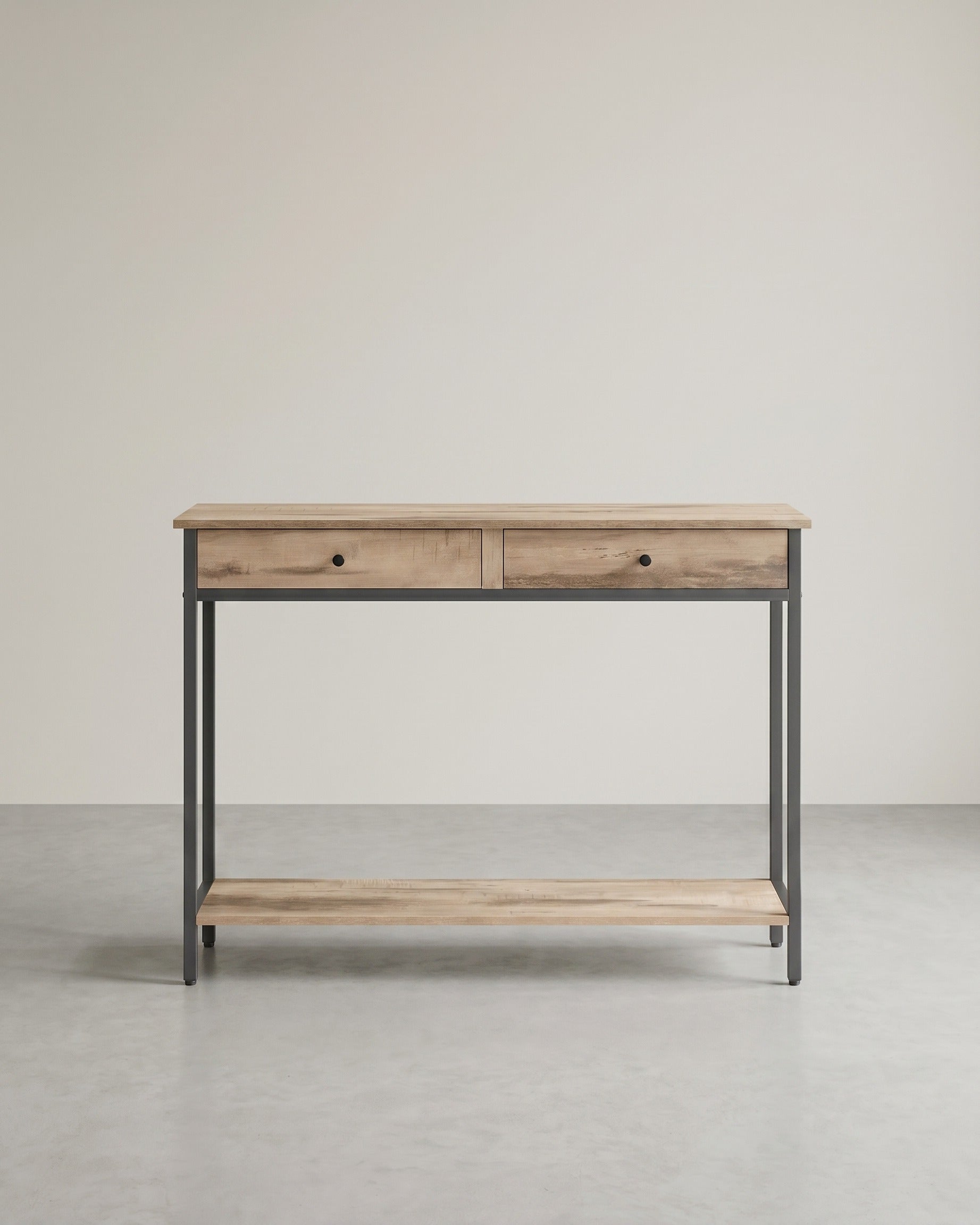 Consoletafel met Lades – Industrieel Design – 100 cm Breed – Vintage Bruin en Zwart Staal