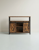 Dressoir met Schuifdeuren - Kast 100 cm breed - Vintage Bruin & Zwart - De Vries Meubels