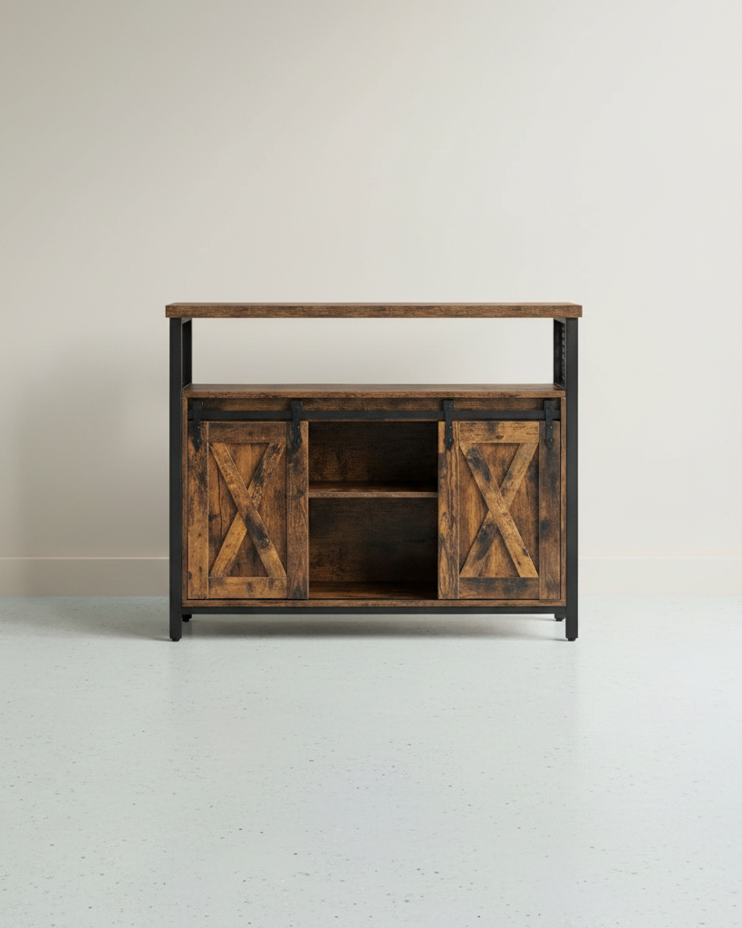 Dressoir met Schuifdeuren - Kast 100 cm breed - Vintage Bruin & Zwart - De Vries Meubels