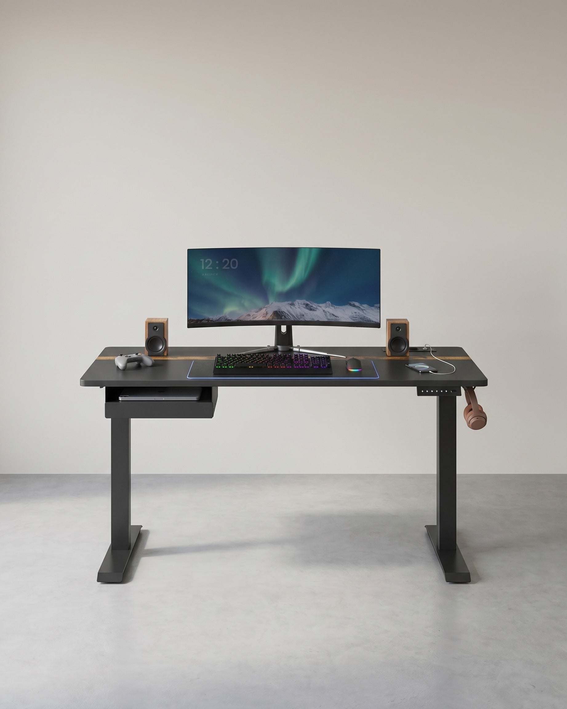 Elektrische Sta Bureau met Stopcontact - Geheugenfunctie - met Lade en Haken - Thuiswerkplek