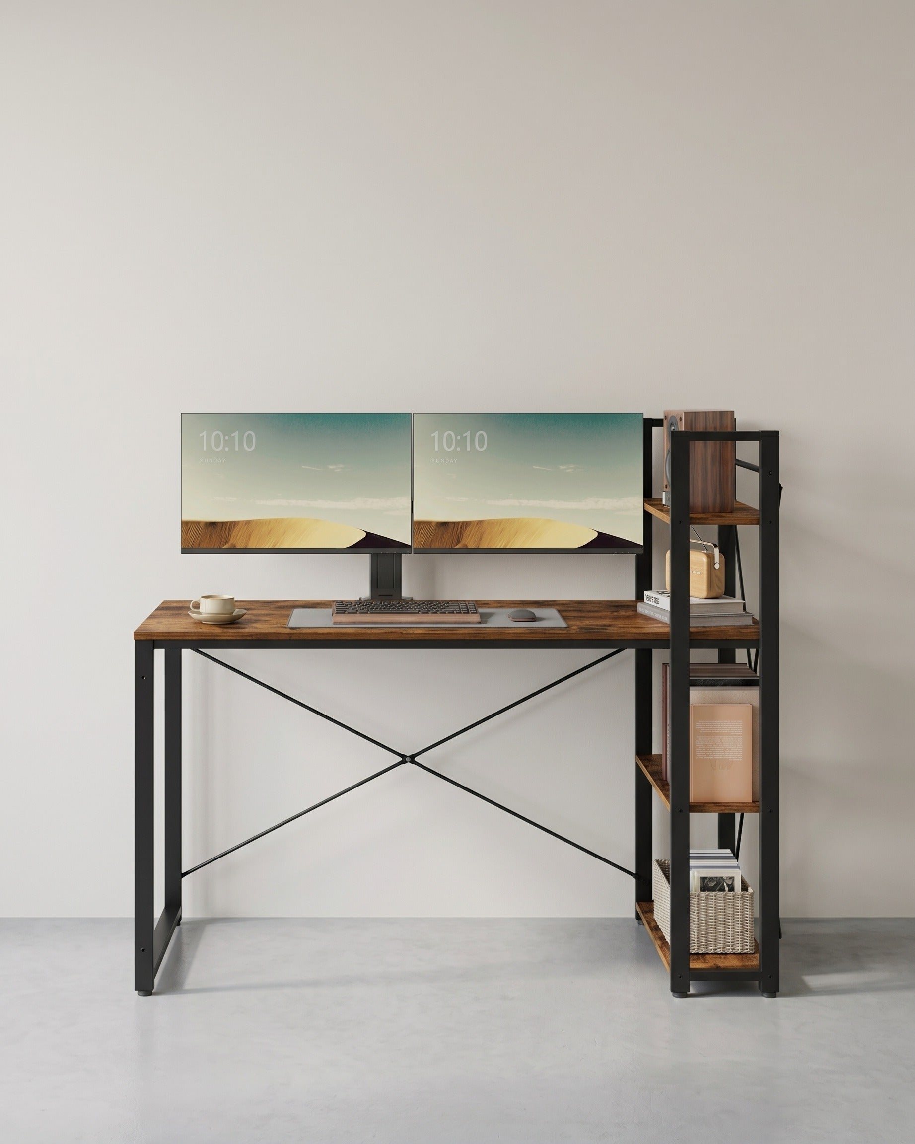 Industrieel Bureau met 3 Legplanken – 120 cm – Rechts of Links Monteerbaar – Verstelbare Voeten – Tot 50 kg Draagvermogen