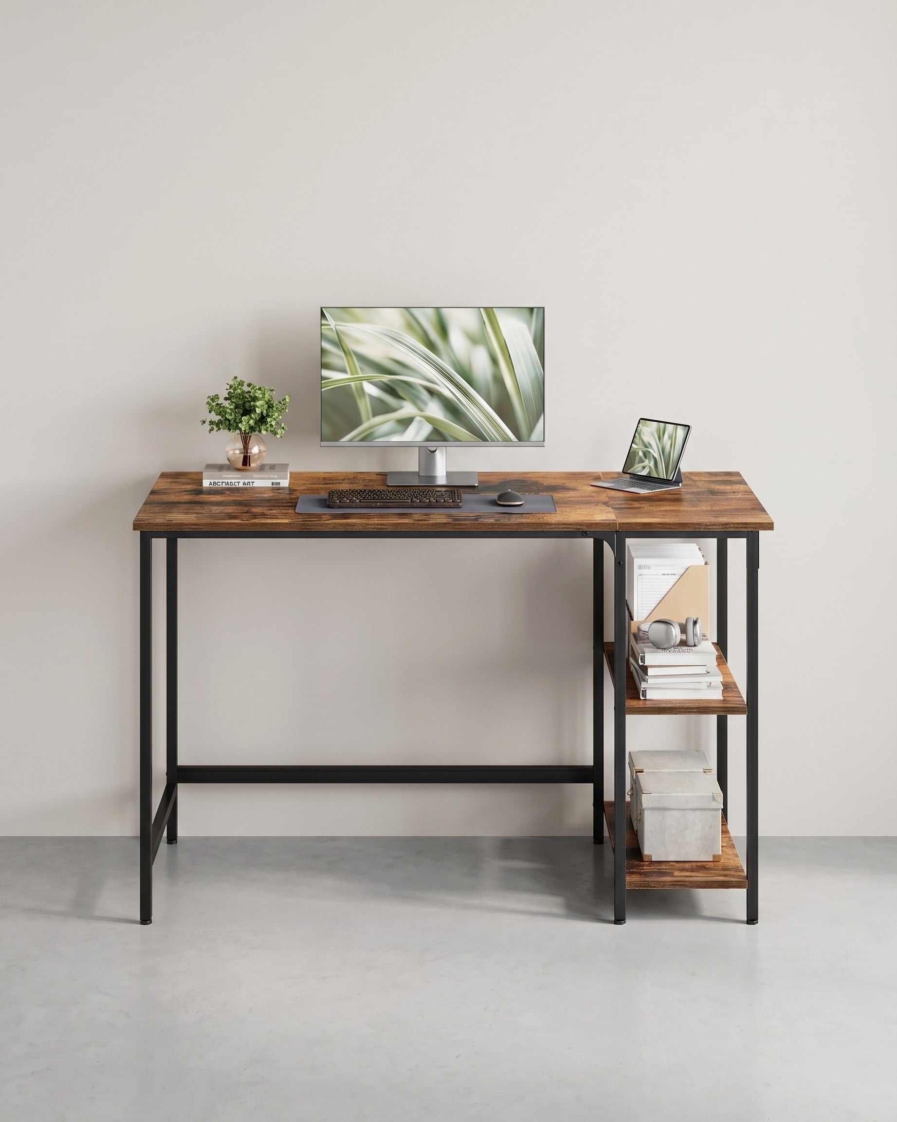 Bureau - Computertafel - Bureautafel met 2 legplanken rechts of links - Industrieel ontwerp - De Vries Meubels