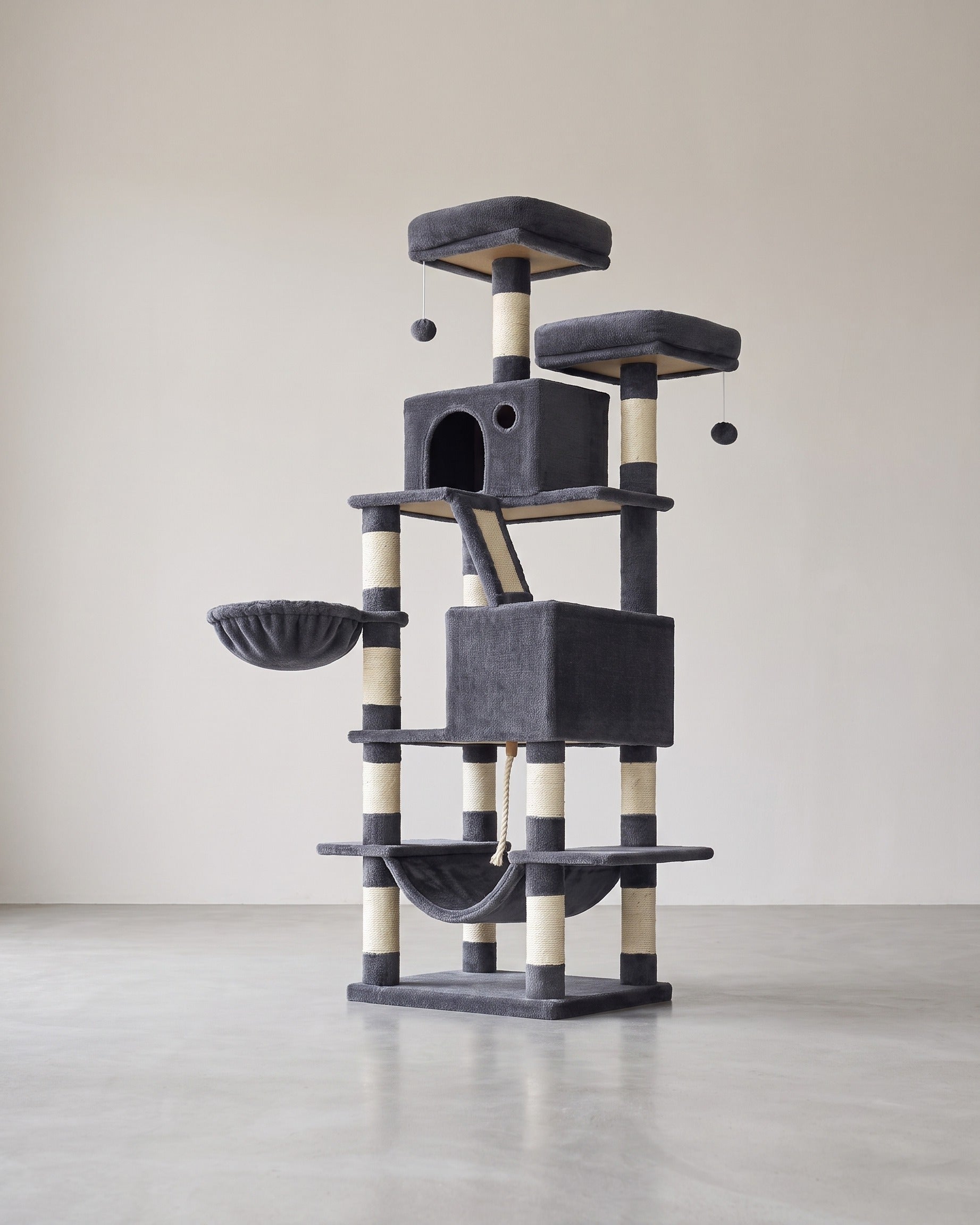 Luxe Krabpaal Van 168 cm – Meerverdiepingen Kattenboom Met Krabpalen, Hangmat en Kattenhuis Voor Grote Katten