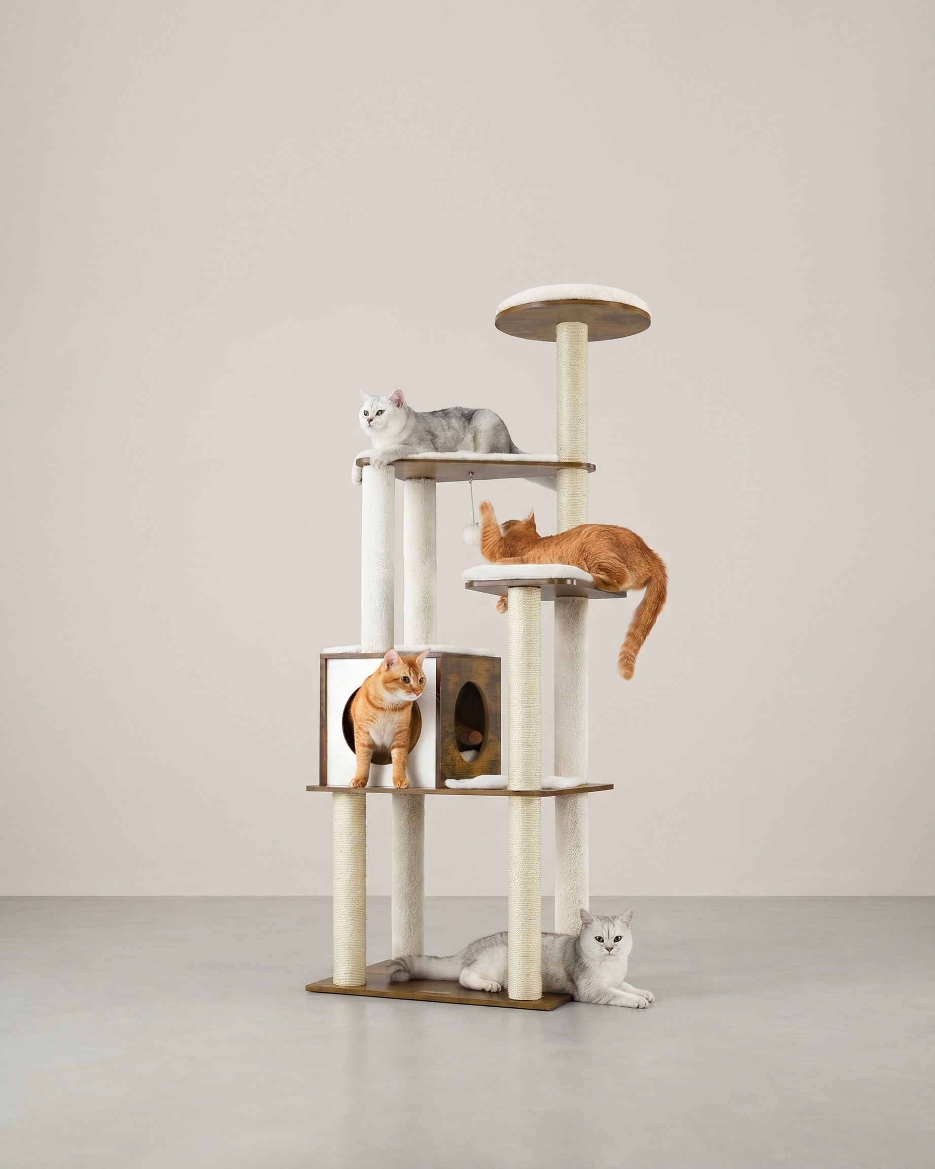 Moderne Krabpaal Van 165 cm – Stijlvol Kattenmeubel Met Zachte Kussens, Krabpalen en Afneembare Hoezen