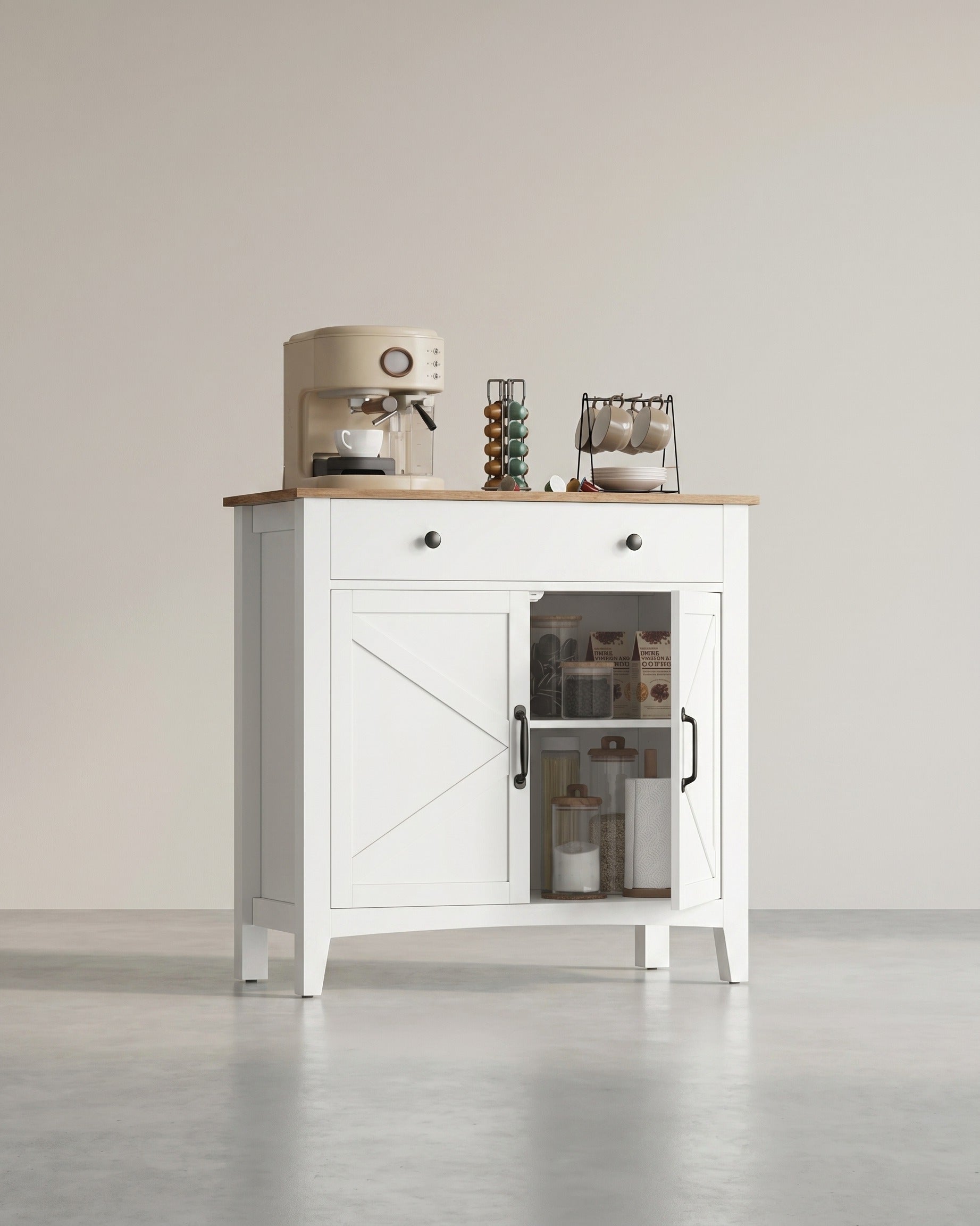 Dressoir met Deurtjes en Lade – Landhuisstijl – Keukenkast met Verstelbare Planken
