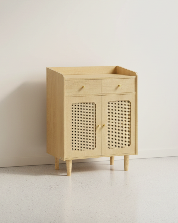 Dressoir - Stijlvolle Opbergkast met Rotan & Massief Houten Poten - De Vries Meubels