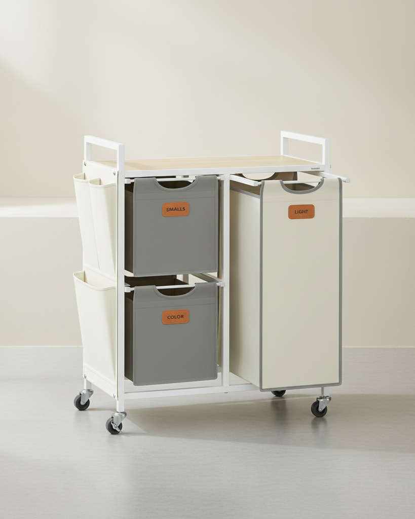 Wasmand Wagen - Waswagen - Wasmand op Wieltjes - De Vries Meubels