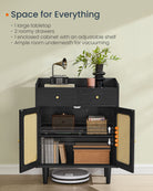 BOHO Buffet Cabinet, Drawers, Adjustable Shelf, Solid Wood Legs, Woven Design, Cable Holes