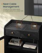 BOHO Buffet Cabinet, Drawers, Adjustable Shelf, Solid Wood Legs, Woven Design, Cable Holes