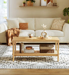 BOHO Coffee Table - Rattan Shelf - MDF Top - Rectangular Design