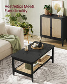 BOHO Coffee Table - Rattan Shelf - MDF Top - Rectangular Design