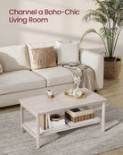 BOHO Coffee Table - Rattan Shelf - MDF Top - Rectangular Design